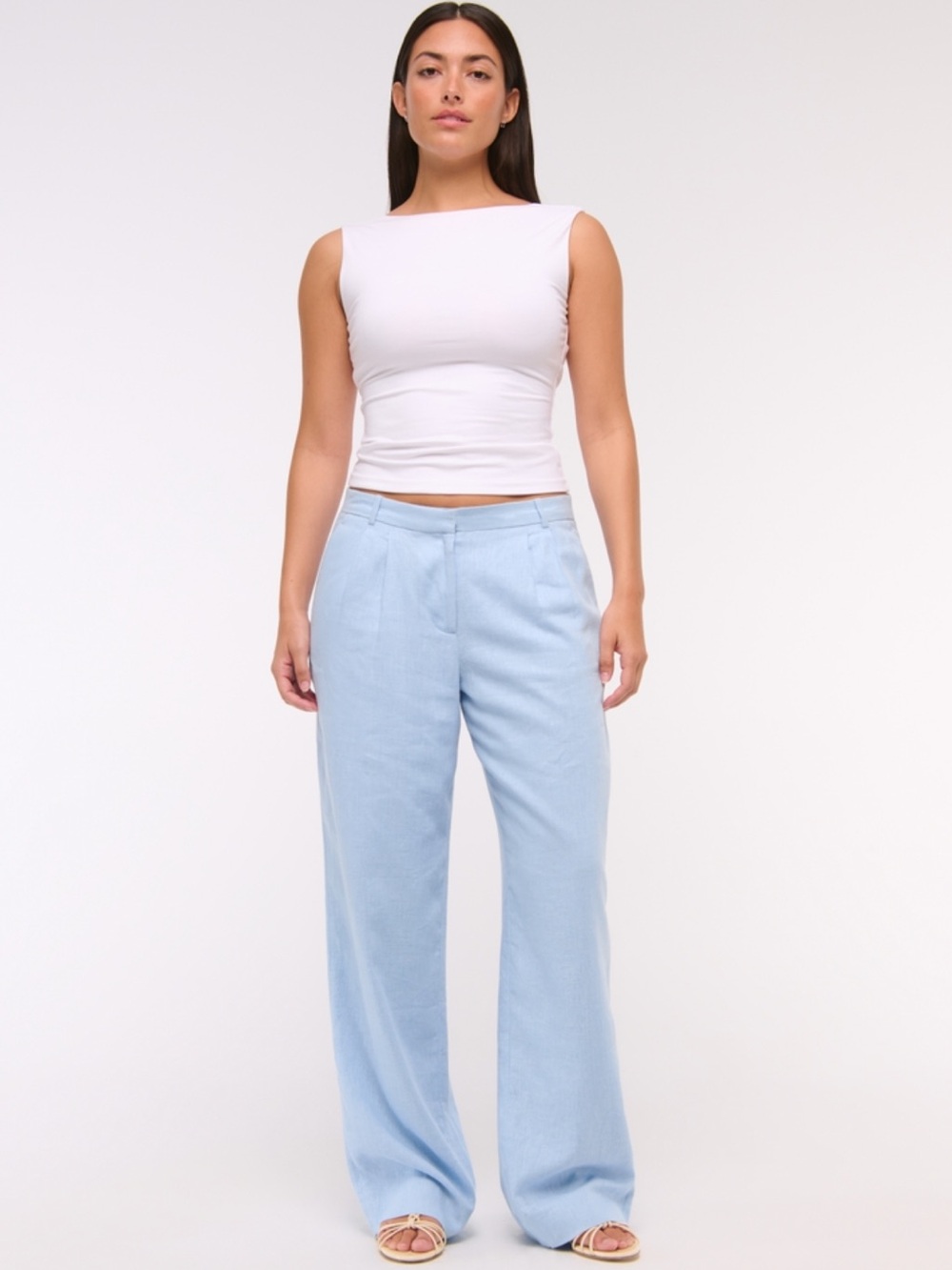 Abercrombie Curve Love Sloane Low Rise Linen Blend Wide Leg Trouser